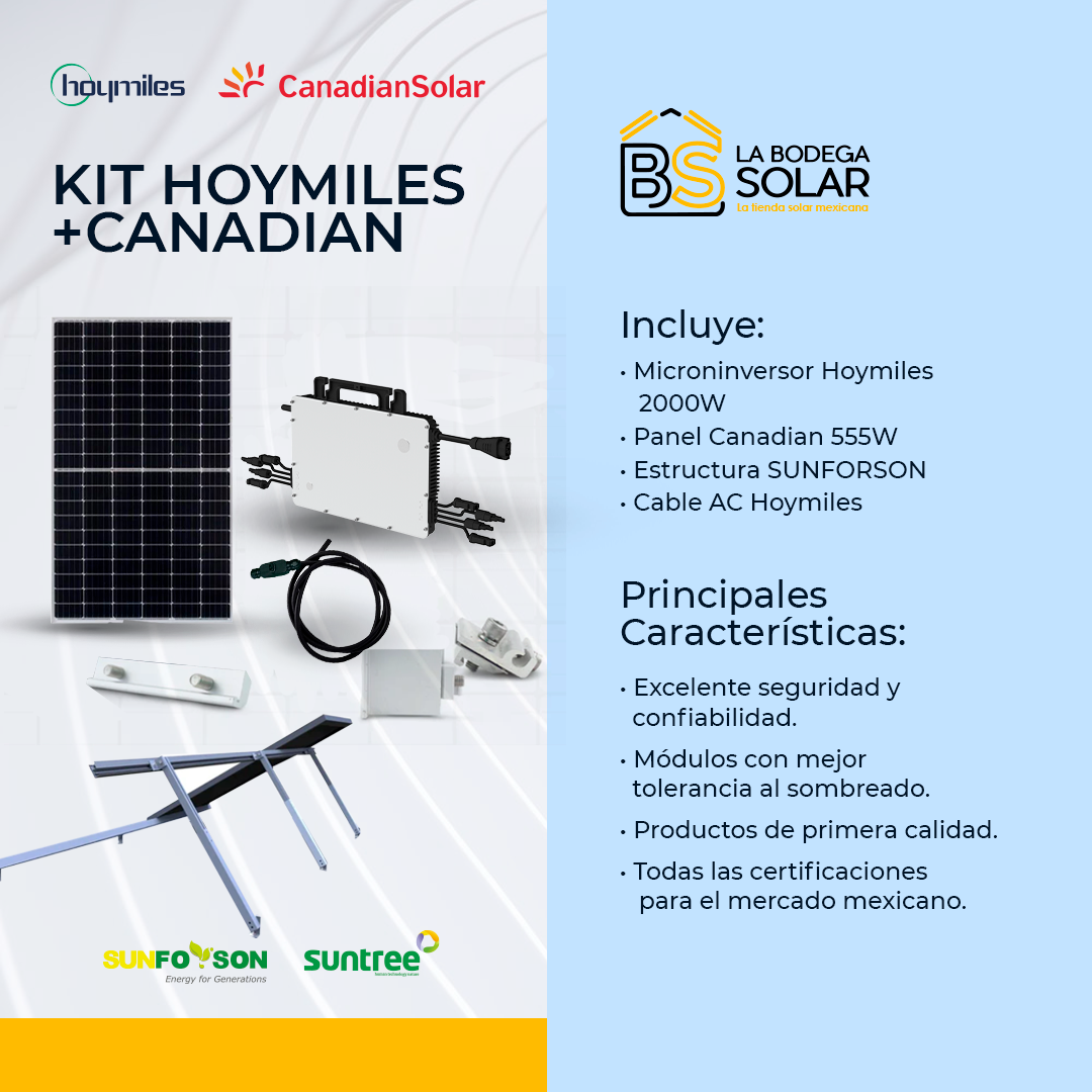 KIT SOLAR 2220W CON MICROINVERSOR HOYMILES & CANADIAN SOLAR - 0,48 USD/W