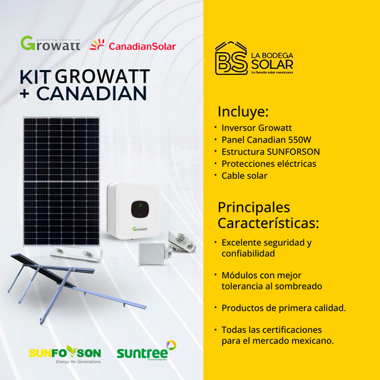 KIT SOLAR 3KW CON INV. CENTRAL GROWATT & CANADIAN SOLAR - 0,43 USD/W