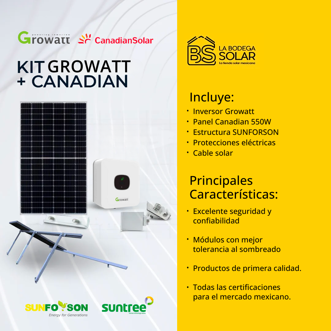 KIT SOLAR 3KW CON INV. CENTRAL GROWATT & CANADIAN SOLAR - 0,43 USD/W