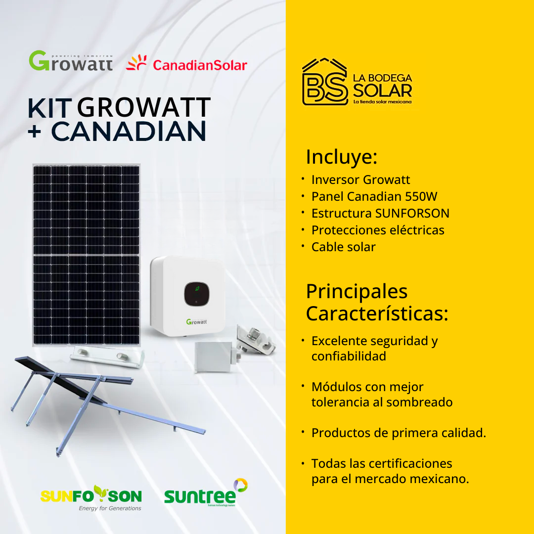 KIT SOLAR 6KW CON INV. CENTRAL GROWATT & CANADIAN SOLAR - 0,41 USD/W